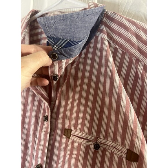 Orvis Women’s Small Dusty Rose Striped Shirt Leather Trim Long Sleeve Button Up - Picture 8 of 15